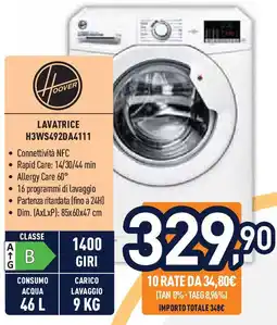 Unieuro Hoover Lavatrice H3WS492DA4111 offerta