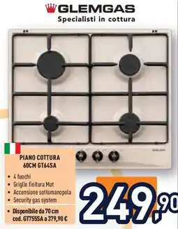 Unieuro WGLEMGAS Piano cottura 60CM GT64SA offerta