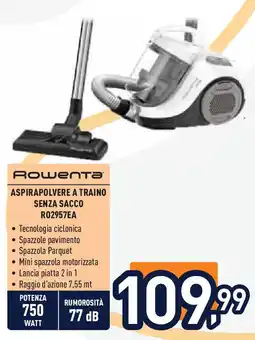 Unieuro ROWENTALancia piatta 2 in 1 Aspirapolvere a traino senza sacco R02957EA offerta
