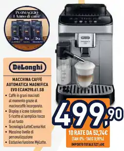 Unieuro Delonghi macchina caffè automatica magnifica evo ecam290.61.sb offerta