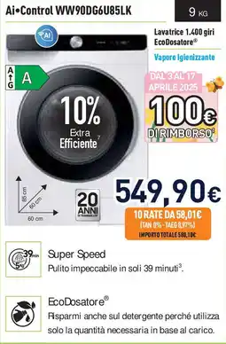 Unieuro Lavatrice 1.400 giri EcoDosatore offerta