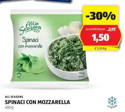 ALDI ALL SEASONS Spinaci con mozzarella offerta
