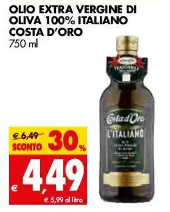 Tigros Costa D'Oro Olio Extra Vergine di Oliva 100% Italiano 750ml offerta