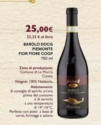 Ipercoop Coop fior fiore barolo piemonte 750 ml offerta