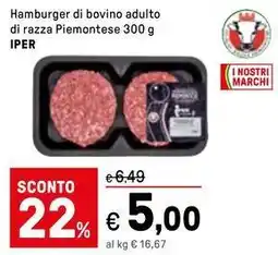 Iper La Grande Hamburger di bovino adulto di razza piemontese IPER offerta