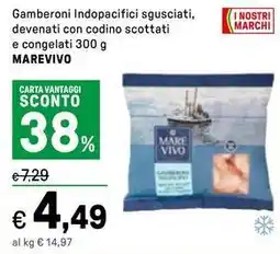 Iper La Grande Gamberoni indopacifici sgusciati, devenati con codino scottati e congelati MAREVIVO offerta
