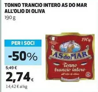 Coop Tonno trancio intero all'olio di oliva offerta