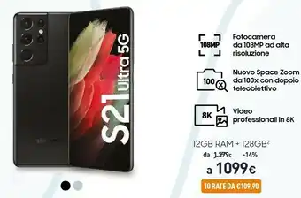 Unieuro Galaxy s21 ultra 5g 128gb display 6.8" dynamic amoled 2x phantom black offerta