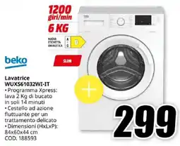 MediaWorld beko Lavatrice WUXS61032WI-IT offerta