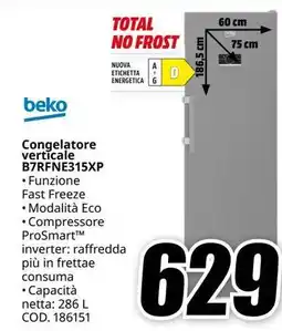 MediaWorld beko Congelatore verticale B7RFNE315XP offerta