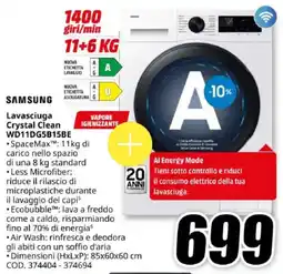 MediaWorld SAMSUNG Lavasciuga Crystal Clean VAPORE IGIENIZZANTE offerta
