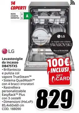 MediaWorld LG Lavastoviglie da incasso DB475TXS offerta