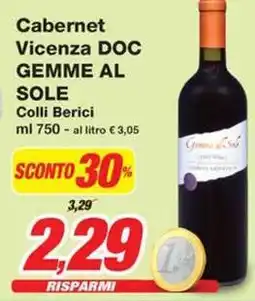 Prix Quality Cabernet Vicenza DOC GEMME AL SOLE Colli Berici offerta