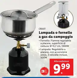 Lidl CRIVIT Lampada o fornello a gas da campeggio offerta