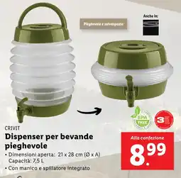 Lidl CRIVIT Dispenser per bevande pieghevole offerta