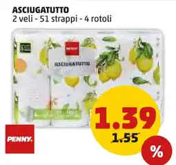 PENNY Asciugatutto 2 veli - 51 strappi - 4 rotoli offerta