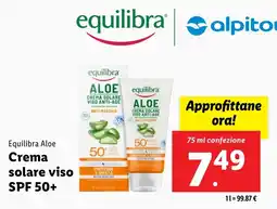 Lidl Equilibra Aloe Crema solare viso SPF 50+ offerta