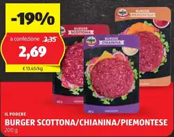 ALDI Il podere burger scottona/chianina/piemontese offerta