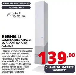 Comet Beghelli sanificatore a raggi uv-c sanifica aria allergy offerta