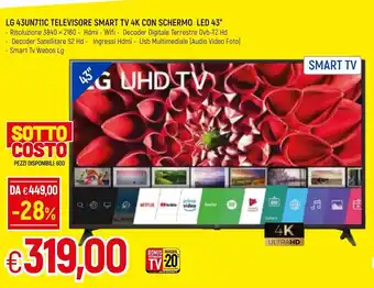 Famila LG 43UN711C Televisore Smart Tv 4K con Schermo Led 43" offerta