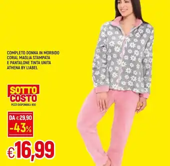 Famila Completo Donna in Morbido Coral Maglia Stampata e Pantalone Tinta Unita Athena by Liabel offerta