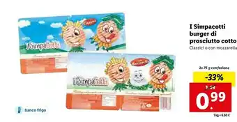 Lidl I simpacotti burger di prosciutto cotto classici o con mozzarella 2x 75 g offerta