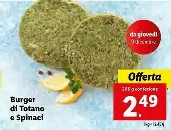 Lidl Burger di tolano e spinaci offerta