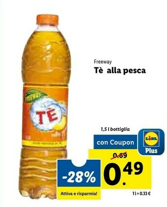 Lidl Tè alla pesca con infuso di tè 1500 g(ml) offerta