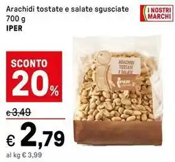 Iper La Grande Arachidi tostate e salate sgusciate IPER offerta