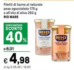 Iper La Grande Filetti di tonno al naturale peso sgocciolato o all'olio di oliva RIO MARE offerta