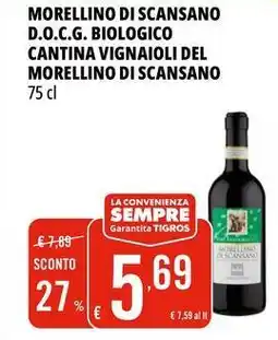 Tigros Morellino di scansano d.o.c.g. biologico cantina vignaioli del morellino di scansano offerta