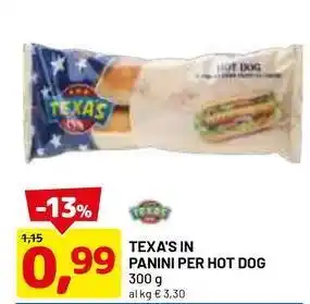 DPiù Texa's in panini per hot dog offerta