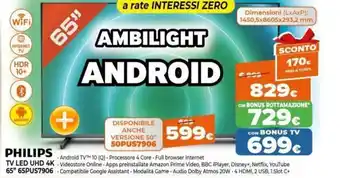 Expert Philips Tv Led UHD 4K 65" 65PUS7906 offerta
