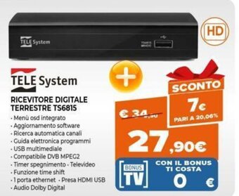 Expert Tele System Ricevitore Digitale Terrestre TS6815 offerta