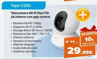 Expert tp-link Tapo C200 Telecamera Wi-Fi Pan/Tilt da interno con app control offerta