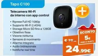 Expert tp-link Tapo C100 Telecamera Wi-Fi da interno con app control offerta