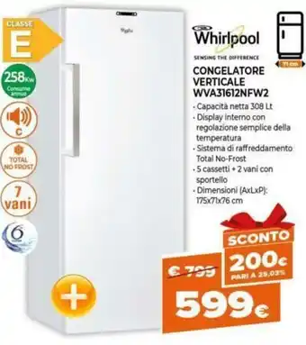 Expert Whirlpool Congelatore Verticale WVA31612NFW2 offerta