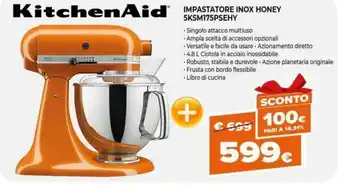 Kitchen Aid Impastatore Inox Honey 5KSM175PSEHY