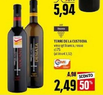 Emi Supermercati Terre de la custodia vino igt bianco offerta