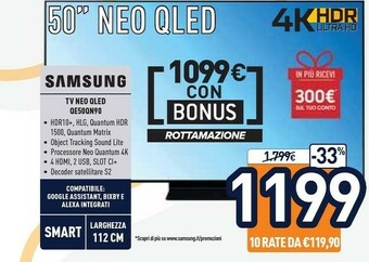 Unieuro Tv neo qled 4k 50” qe50qn90a smart tv wi-fi titan black 2021 offerta