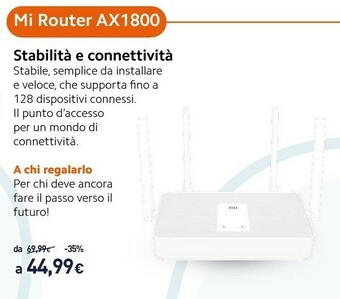 Unieuro Mi router ax1800 router wireless ethernet dual-band (2.4 ghz/5 ghz) 5g bianco offerta