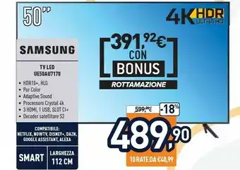Unieuro Tv led ue50au7170 offerta
