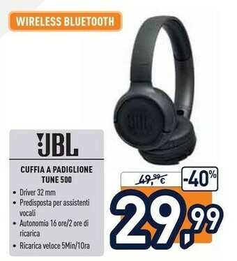 Unieuro Tune 500bt cuffia padiglione auricolare bluetooth nero offerta