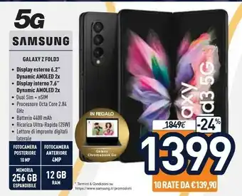 Unieuro Galaxy z fold3 5g 256gb phantom green ram 12gb display 6,2"/7,6" dynamic amoled 2x offerta