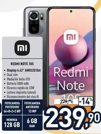 Unieuro Redmi note 10s 16,3 cm (6.43") doppia sim miui 12.5 4g usb tipo-c 6 gb 128 gb 5000 mah grigio offerta
