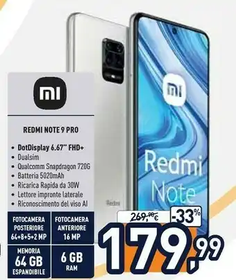 Unieuro Redmi note 9 pro 16,9 cm (6.67") doppia sim 4g usb tipo-c 6 gb 64 gb 5020 mah bianco offerta