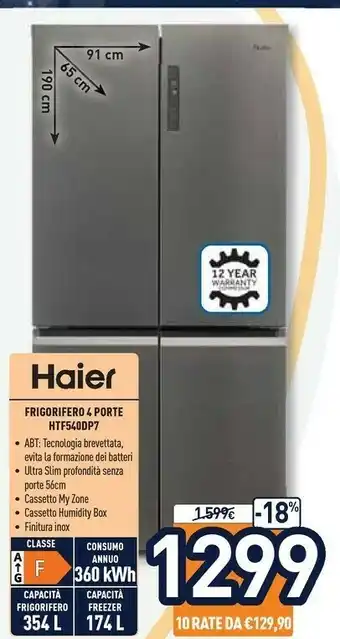 Unieuro Cube 90 serie 5 htf-540dp7 frigorifero multi-door libera installazione 528 l f platino, acciaio inossidabile offerta
