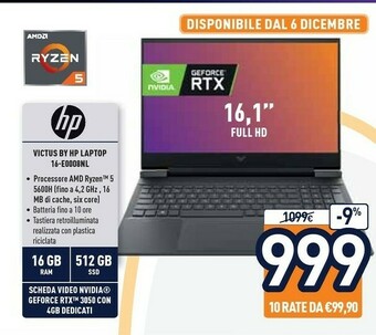 Unieuro Victus by 16-e0008nl computer portatile 40,9 cm (16.1") full hd amd ryzen 5 16 gb ddr4-sdram 512 gb ssd nvidia geforce rtx 30 offerta