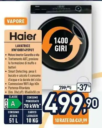 Unieuro I-pro series 5 hw100-b14959u1 lavatrice caricamento frontale 10 kg 1400 giri/min a bianco offerta