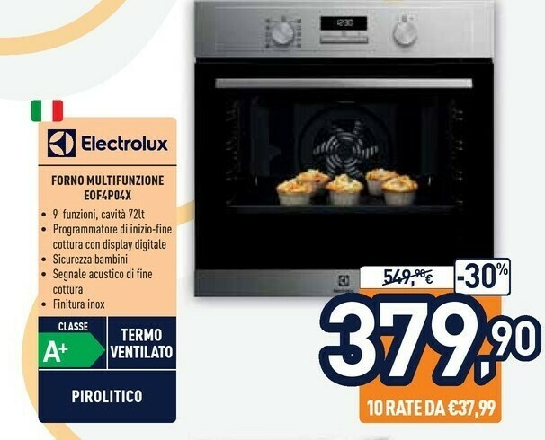 Eof4p04x forno elettrico 72 l acciaio inossidabile a+ offerta di Unieuro